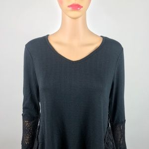 Womens Black Lace-Panel Handkerchief Top K#33